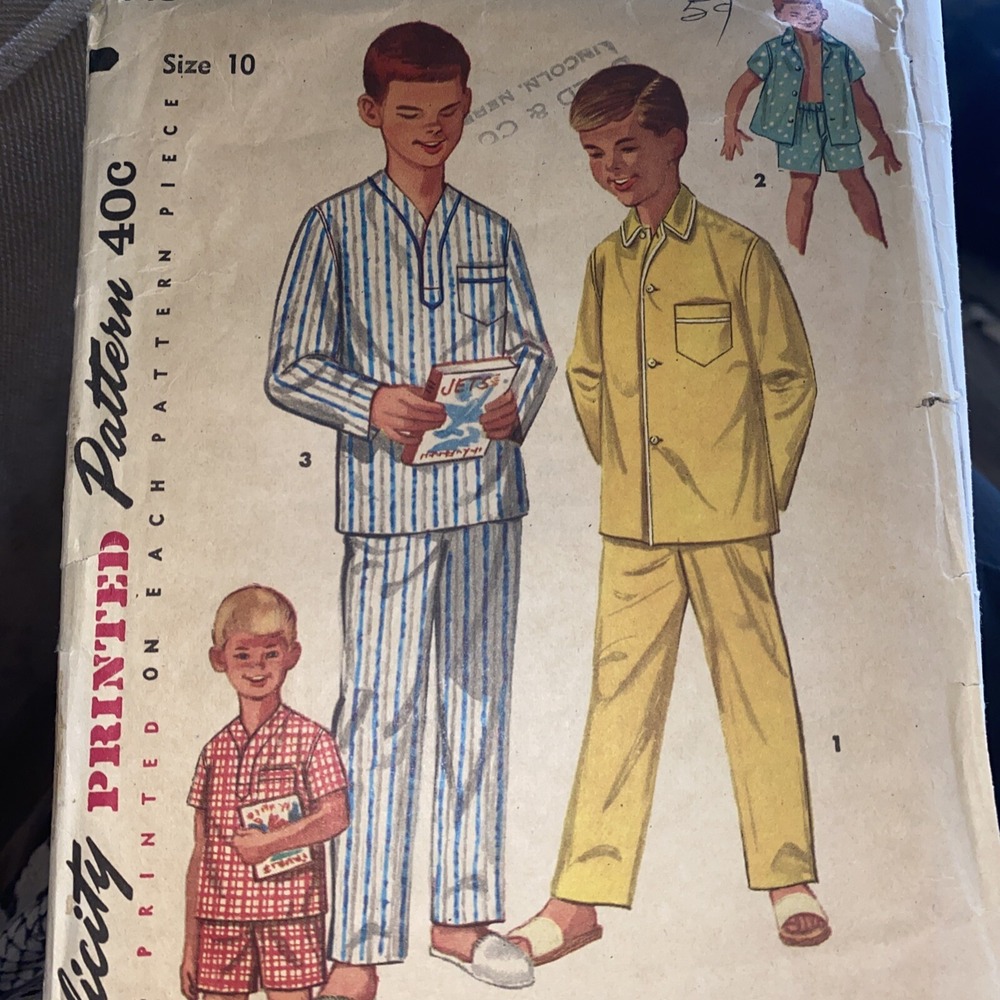 Vintage 1960s Simplicity 1434 Boys Pajama Sewing Pattern Size 10 Cut Complete